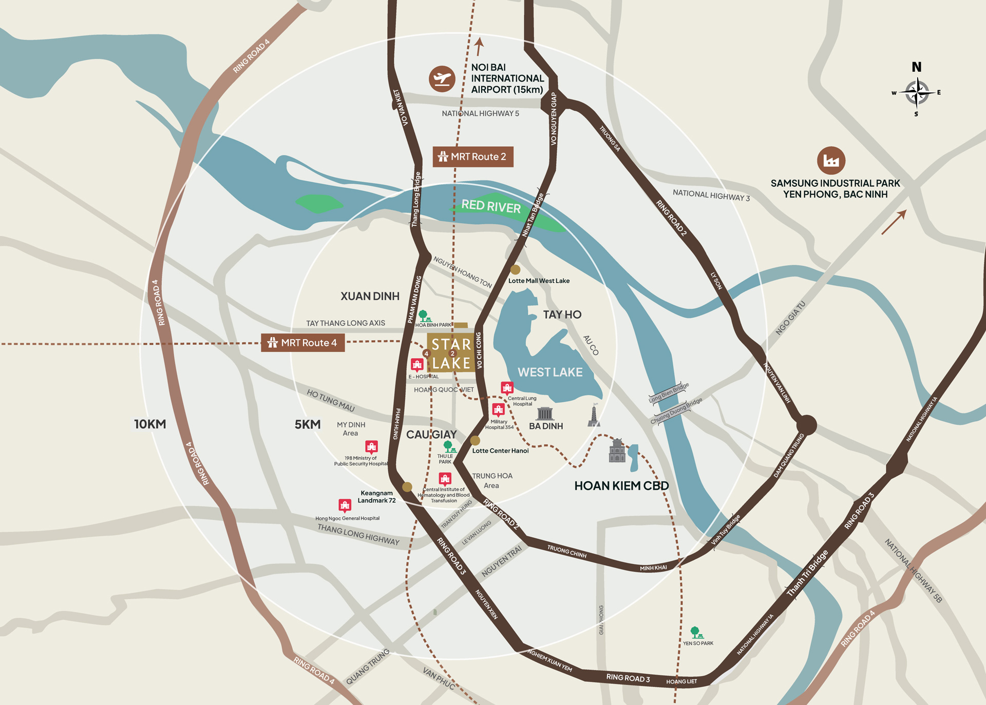 Map showing the prime location of Starlake The Prime in Hanoi